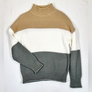 NWOT TECREW Women’s Chunky Knit Colorblock Mock Neck Sweater‎ Cozy Fall Size S